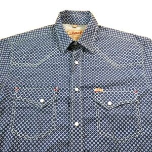 Rafter C Proflex 45 Pearl Snap Shirt Med Rockabilly Western Rodeo Geometric Navy